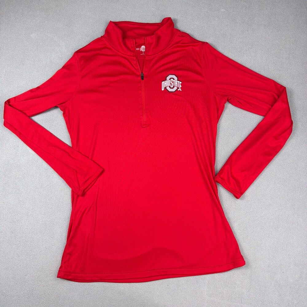 Ohio State Buckeyes 1/4 Zip Shirt Womens XL Red Football Scarlet & Gray Lt Knit